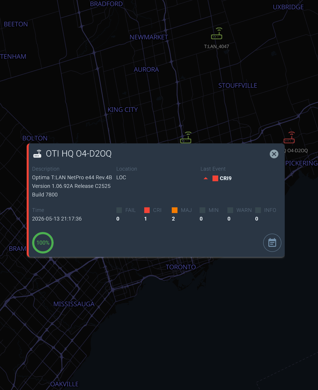 Device pop-up dialog for OTI HQ 04-D20Q